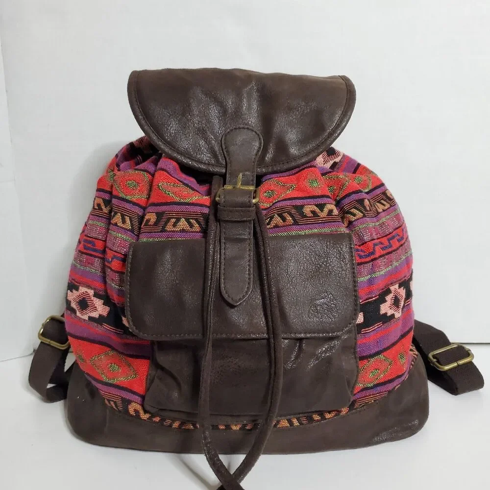 TigerBear Republik Peruvian Textile Backpack Rucksack Drawstring Bag Buckle Up